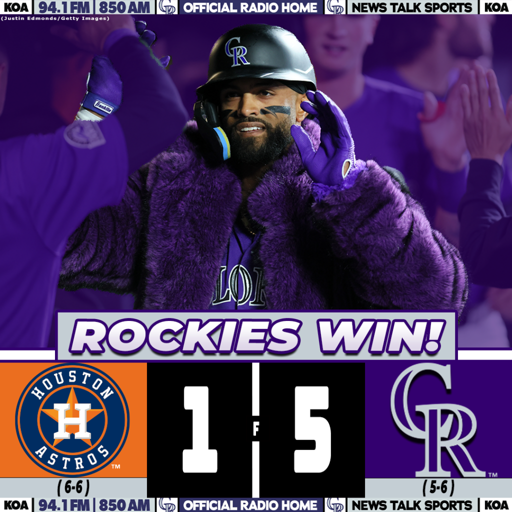 Custom sports graphic design featuring a Colorado Rockies win over the Houston Astros with bold typography, team branding, and a dynamic player image.”